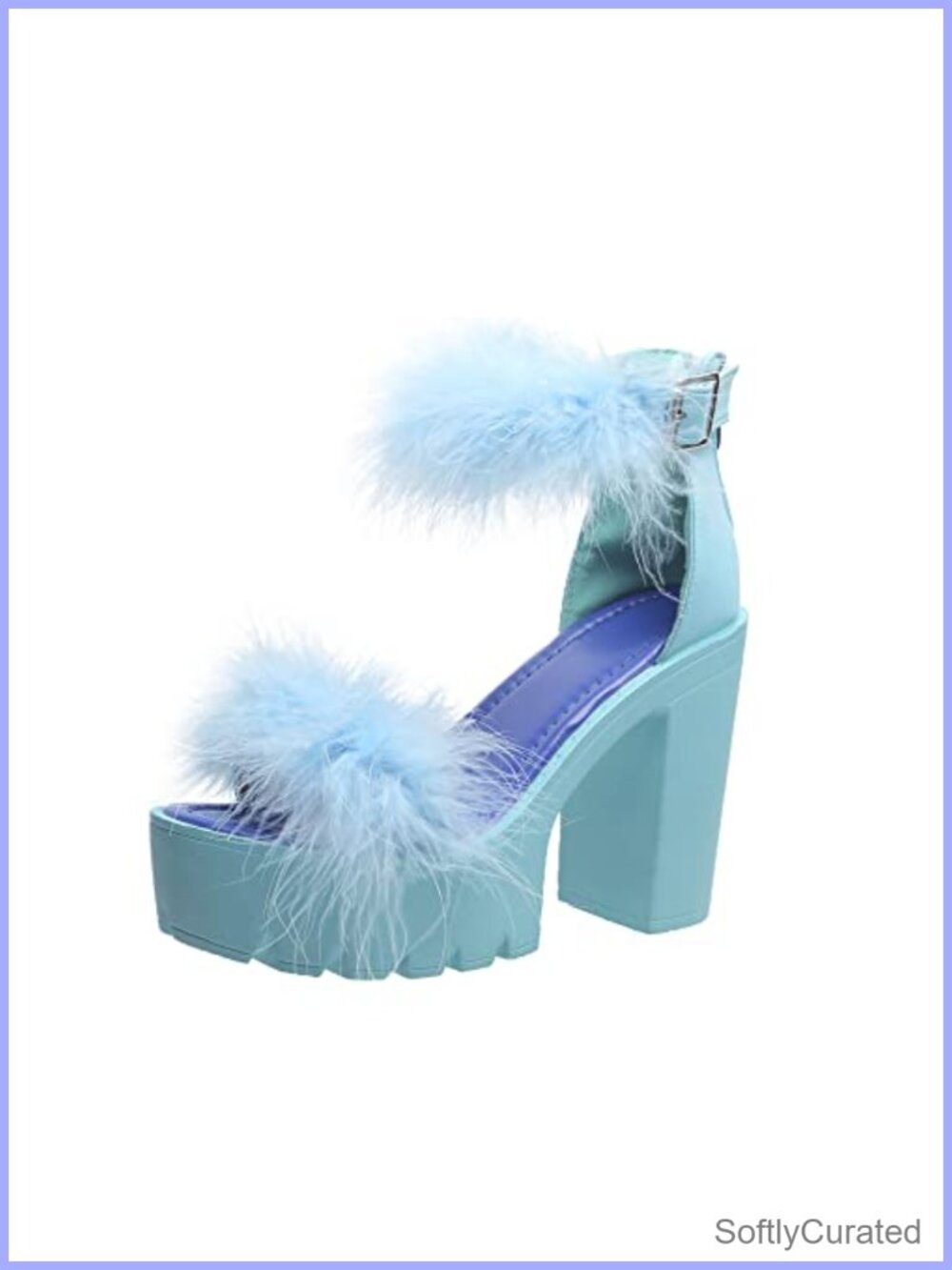 Faux Fur Chunky Heel Ankle Strap Dress Sandal Open Toe Party Wedding Shoe